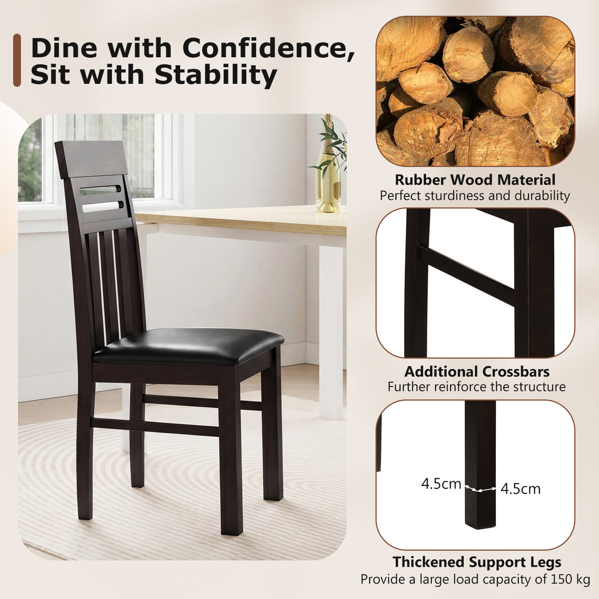 Dining Chairs High Back Dining Room Chairs Set of 2-Brown