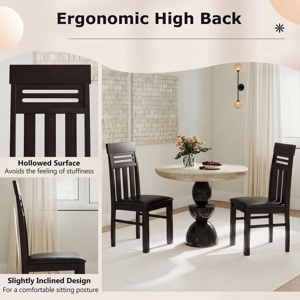 Dining Chairs High Back Dining Room Chairs Set of 2-Brown
