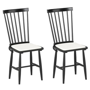 Dining Chairs Set of 2 Farmhouse Solid Rubber Wood Windsor Chairs with Removable Seat Cushions-Black