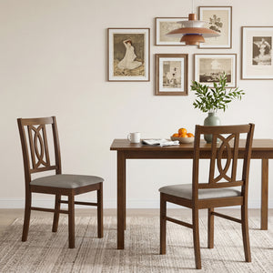 Dining Chairs Set of 2 Rubber Wood Dining Room Chairs with Hollowed Backrest-Walnut