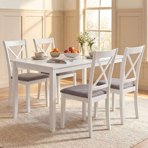 Dining Chairs Set of 2 Rubber Wood Dining Room Chairs with Comfortable Backrest and Padded Seat-White