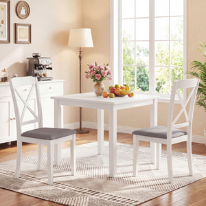 Dining Chairs Set of 4 Rubber Wood Dining Room Chairs with Comfortable Backrest and Padded Seat-White