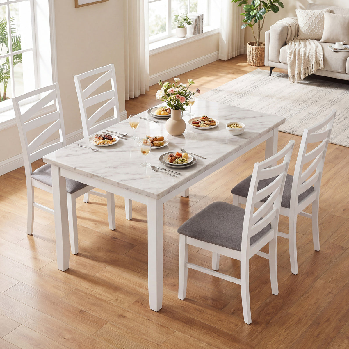Dining Chairs Set of 2 with Backrests and Rubber Wood Frames-White