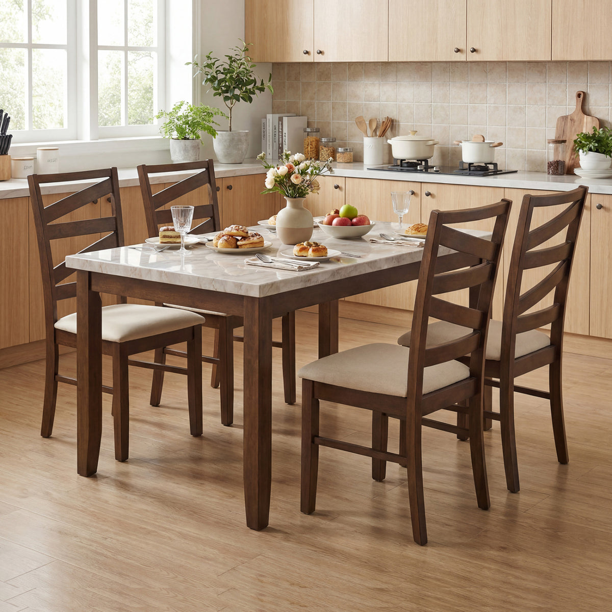 Dining Chairs Set of 2 with Backrests and Rubber Wood Frames-Brown