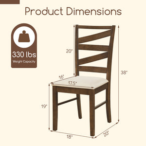 Dining Chairs Set of 2 with Backrests and Rubber Wood Frames-Brown