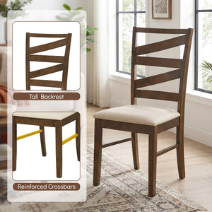 Dining Chairs Set of 2 with Backrests and Rubber Wood Frames-Brown