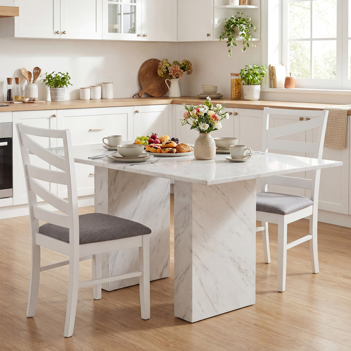 Dining Chairs Set of 4 with Backrests and Rubber Wood Frames-White