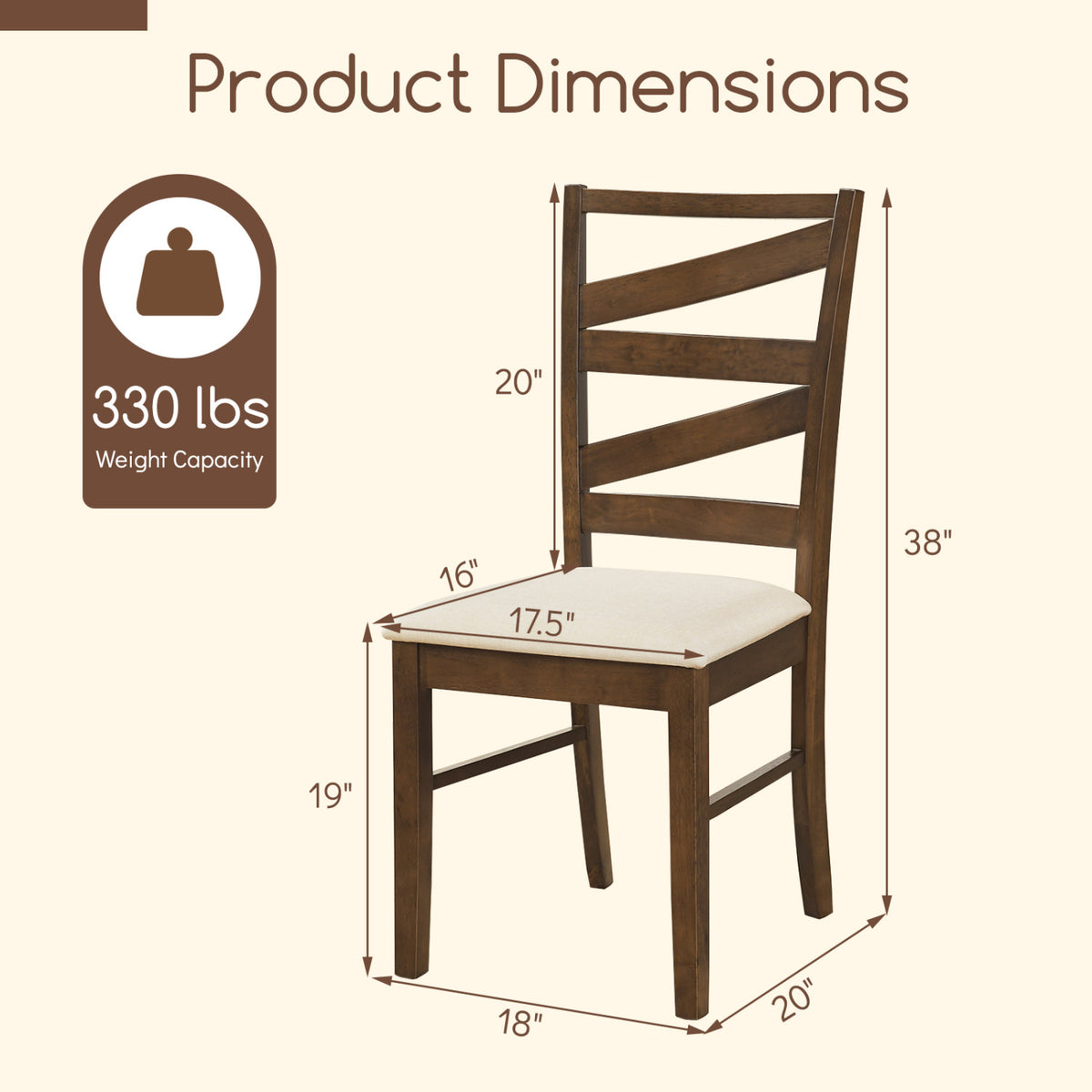 Dining Chairs Set of 4 with Backrests and Rubber Wood Frames-Brown
