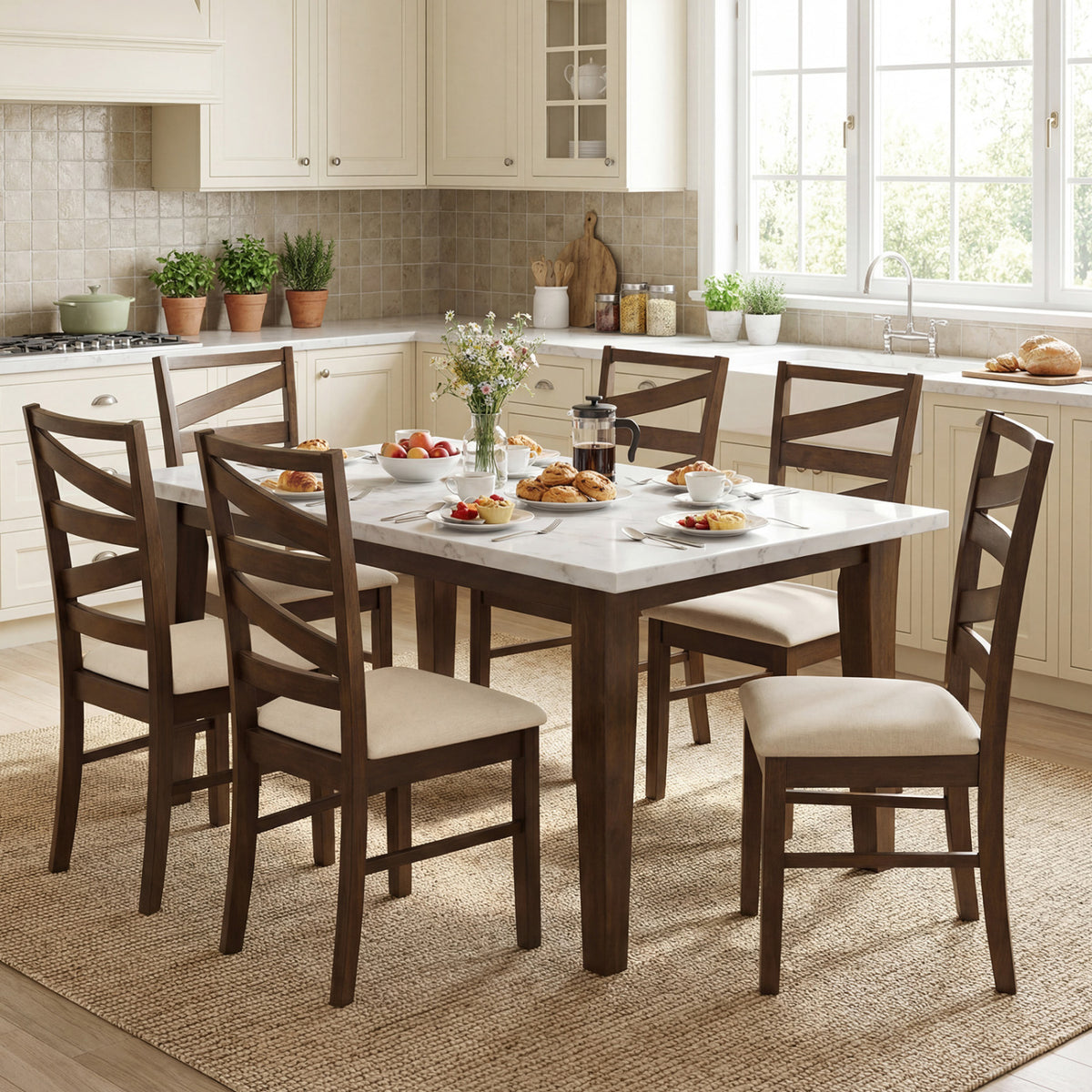 Dining Chairs Set of 4 with Backrests and Rubber Wood Frames-Brown