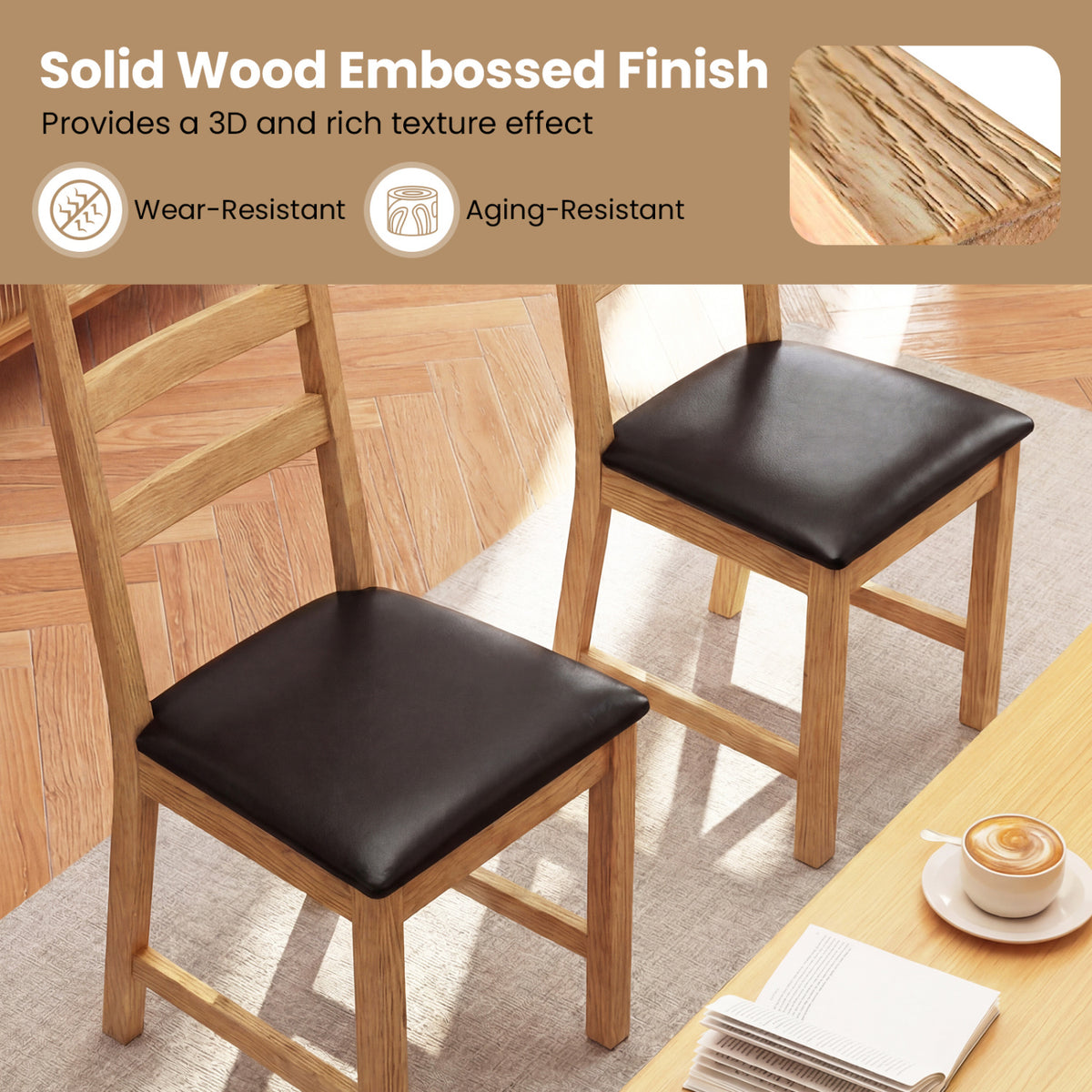 Dining Chairs Set of 2 Farmhouse Dining Room Chairs with Hollowed Backrest-Natural