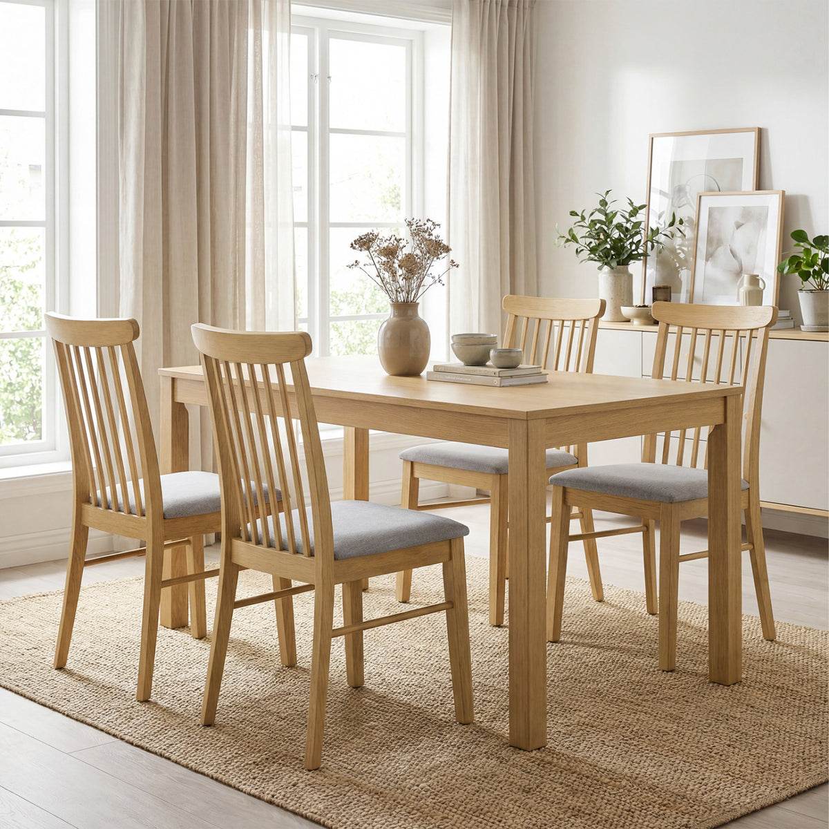 Dining Chairs Set of 4 Fabric Upholstered Kitchen Armless Chairs with Rubber Wood Frame-Natural