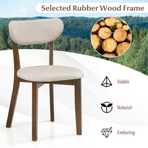 Dining Chairs Set of 2 Upholstered Mid-Back Chairs with Solid Rubber Wood Frame-White
