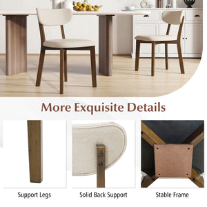 Dining Chairs Set of 2 Upholstered Mid-Back Chairs with Solid Rubber Wood Frame-White