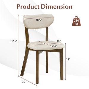 Dining Chairs Set of 2 Upholstered Mid-Back Chairs with Solid Rubber Wood Frame-White