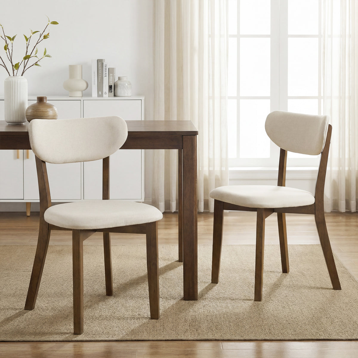 Dining Chairs Set of 4 with Solid Rubber Wood Frame-White