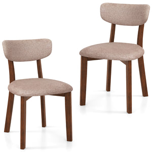 Dining Chairs Set of 2 Upholstered Mid-Back Chairs with Solid Rubber Wood Frame-Beige