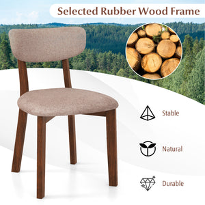 Dining Chairs Set of 2 Upholstered Mid-Back Chairs with Solid Rubber Wood Frame-Beige