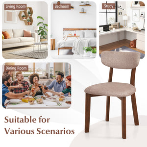 Dining Chairs Set of 2 Upholstered Mid-Back Chairs with Solid Rubber Wood Frame-Beige