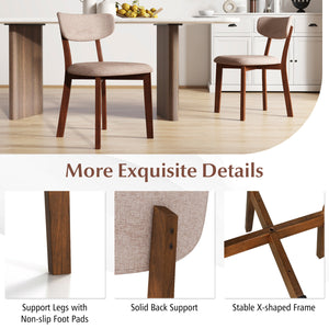 Dining Chairs Set of 2 Upholstered Mid-Back Chairs with Solid Rubber Wood Frame-Beige