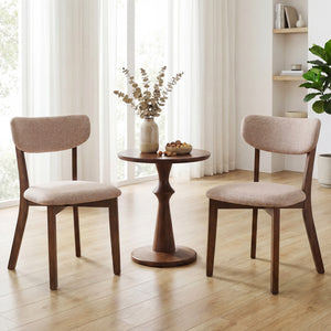 Dining Chairs Set of 2 Upholstered Mid-Back Chairs with Solid Rubber Wood Frame-Beige
