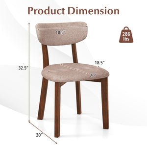 Dining Chairs Set of 2 Upholstered Mid-Back Chairs with Solid Rubber Wood Frame-Beige