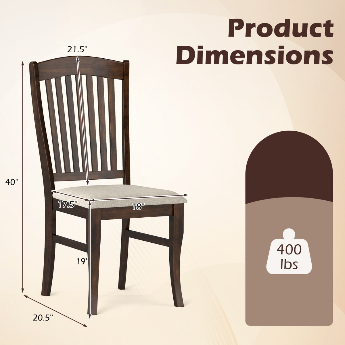 Dining Chairs Set of 2 Kitchen Side Chairs Mid-century Armless Dinette Chairs-Brown & White