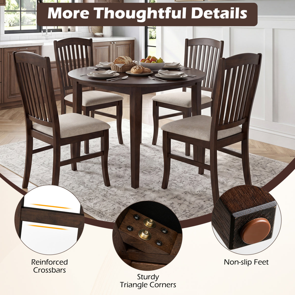 Dining Chairs Set of 2 Kitchen Side Chairs Mid-century Armless Dinette Chairs-Brown & White