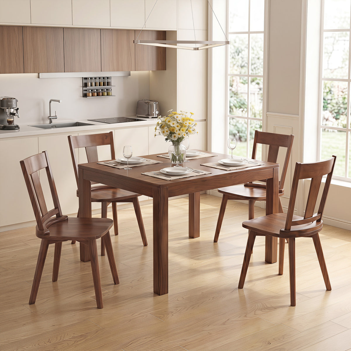 Dining Chairs Set of 4 with Solid Wood Backrest for Kitchen Dining Room-Walnut