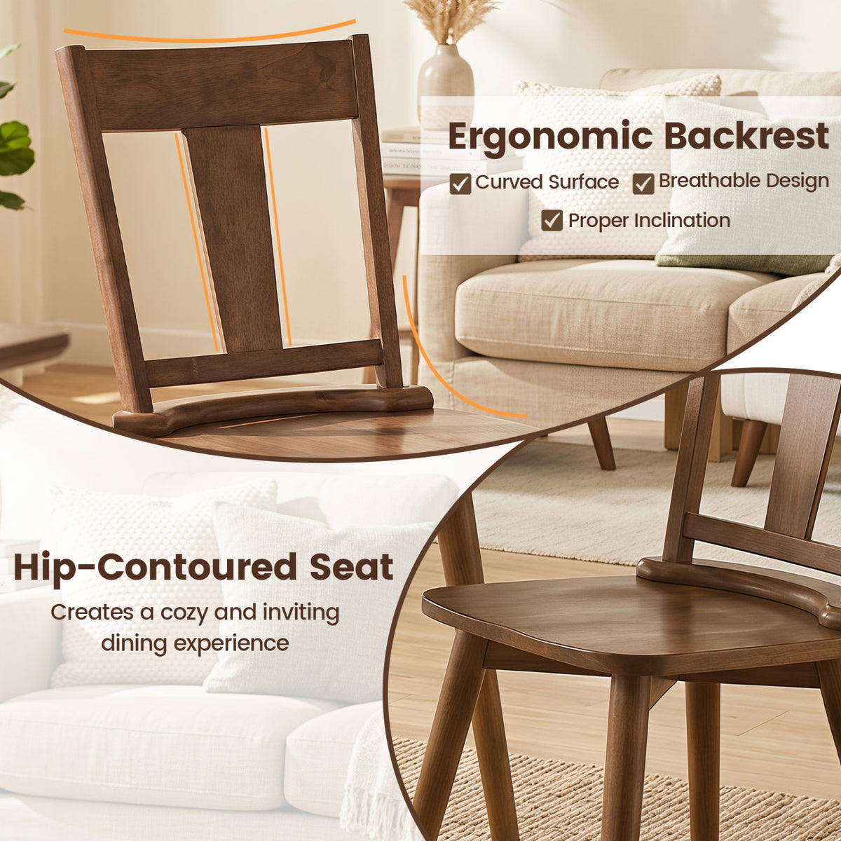 Dining Chairs Set of 4 with Solid Wood Backrest for Kitchen Dining Room-Walnut