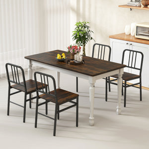 Dining Chairs Set of 4 with Slatted Backrest & Metal Frame and Wooden Seat-Rustic Brown