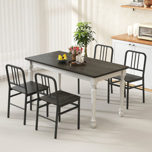 Dining Chairs Set of 4 with Slatted Backrest & Metal Frame and Wooden Seat-Gray
