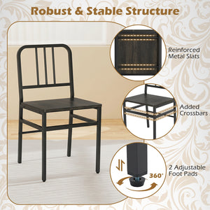 Dining Chairs Set of 4 with Slatted Backrest & Metal Frame and Wooden Seat-Gray