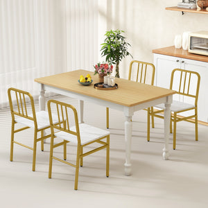 Dining Chairs Set of 4 with Slatted Backrest & Metal Frame and Wooden Seat-White