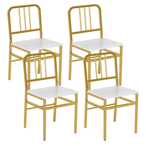 Dining Chairs Set of 4 with Slatted Backrest & Metal Frame and Wooden Seat-White