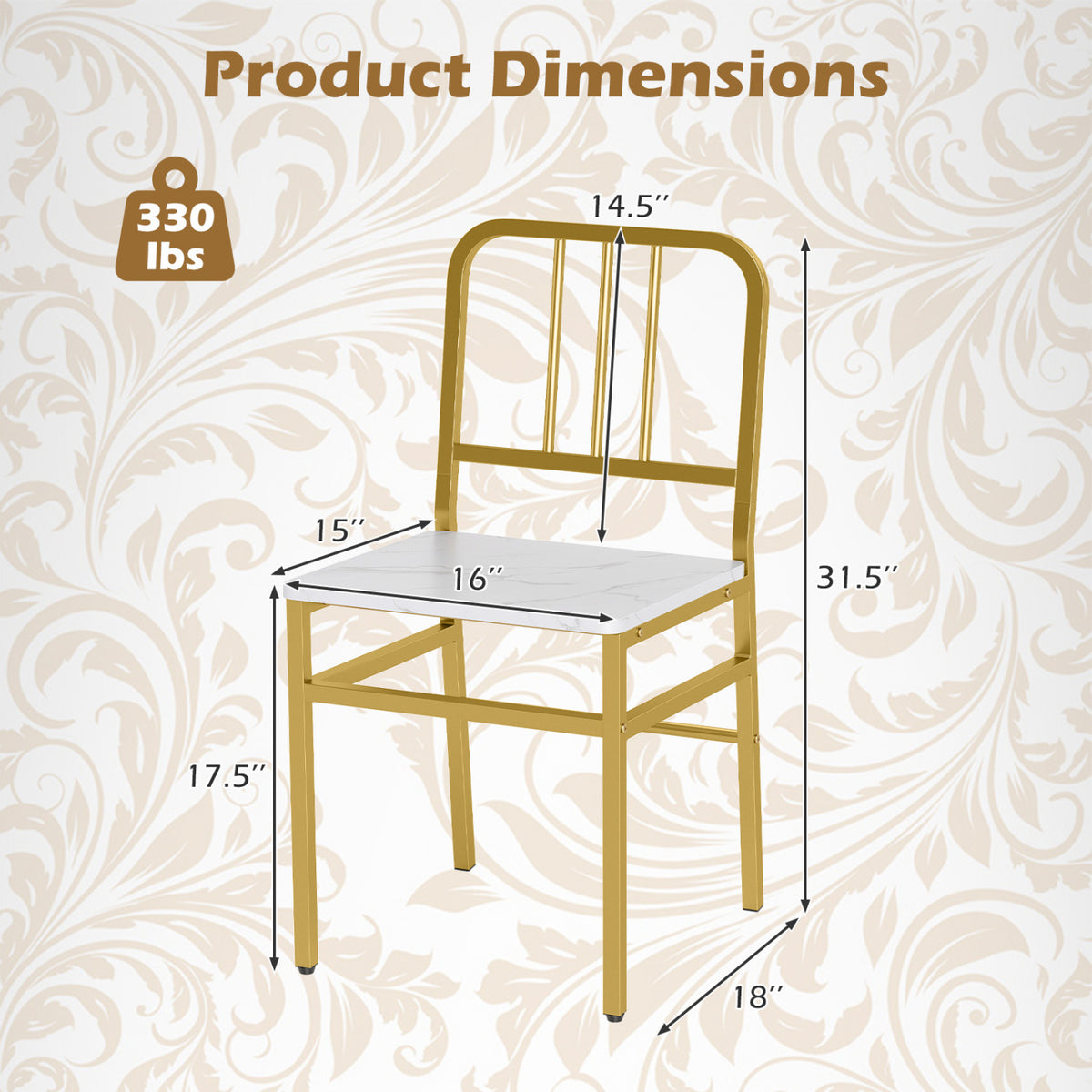 Dining Chairs Set of 4 with Slatted Backrest & Metal Frame and Wooden Seat-White