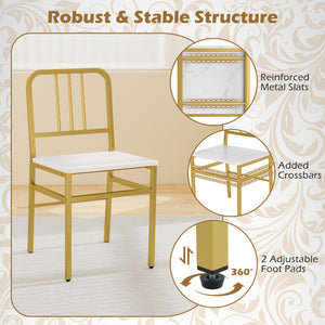 Dining Chairs Set of 4 with Slatted Backrest & Metal Frame and Wooden Seat-White