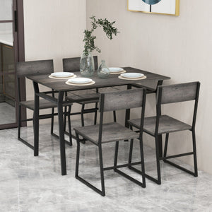 5 Piece Dining Table Set with Storage Rack and Metal Frame-Gray