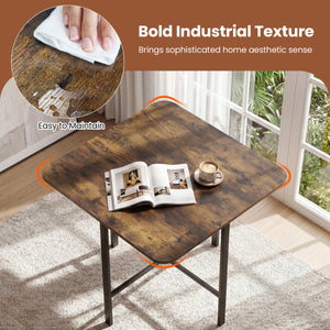 Dining Table Set with 4 Upholstered Stools and Metal Frame-Rustic Brown