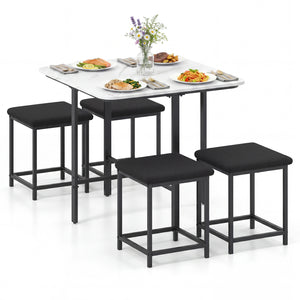 Dining Table Set with 4 Upholstered Stools and Metal Frame-White