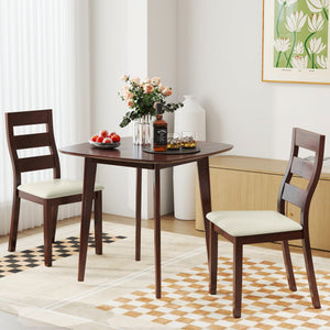 3-Piece Dining Table Set with Wooden Square Kitchen Table and 2 Chairs-Walnut