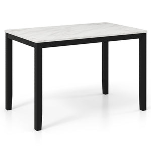 45 Inch Rectangular Mid Century Dining Table with Faux Marble Tabletop for 4 People-Black & White
