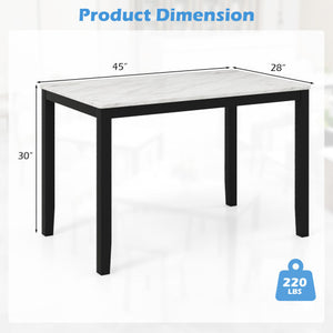 45 Inch Rectangular Mid Century Dining Table with Faux Marble Tabletop for 4 People-Black & White