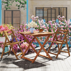 29.5 Inch x 29.5 Inch  Patio Dining Table with Teak Painting and Umbrella Hole