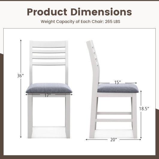 Wooden Dining Chair Set of 2 with Rubber Wood Frame and Padded Cushion-White