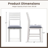Wooden Dining Chair Set of 2 with Rubber Wood Frame and Padded Cushion-White