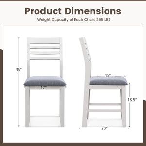 Wooden Dining Chair Set of 2 with Rubber Wood Frame and Padded Cushion-White