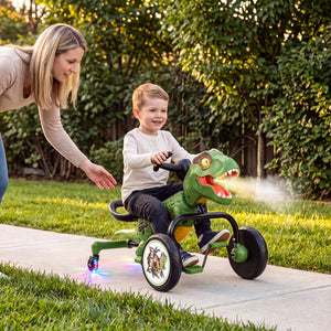 Dinosaur Drift Tricycle with Lights and Spray and 360-Degree Spin Mode-Green