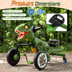 Dinosaur Drift Tricycle with Lights and Spray and 360-Degree Spin Mode-Green