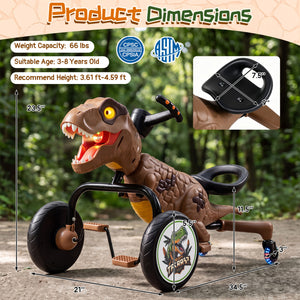 Dinosaur Drift Tricycle with Lights and Spray and 360-Degree Spin Mode-Brown