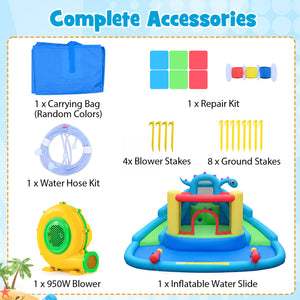 Dinosaur-themed Inflatable Water Slide Park with 950W Air Blower